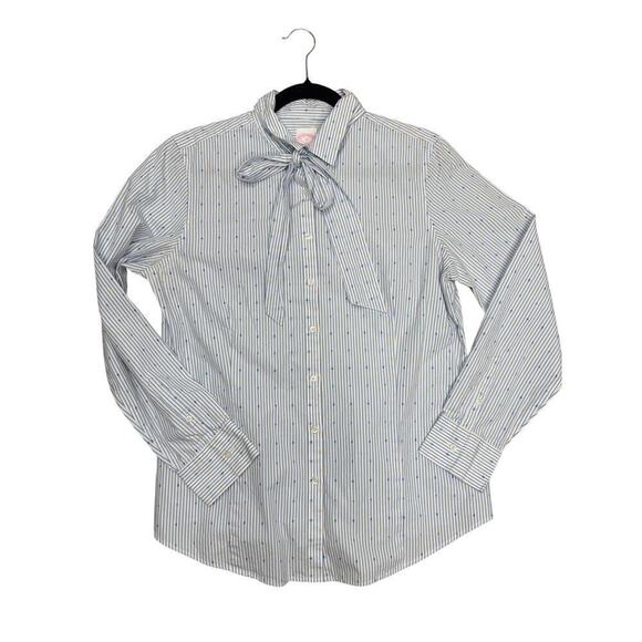 Brooks Brothers Womens Striped Funfetti Tie Neck Button Down Blouse Size 14 - Picture 9 of 10